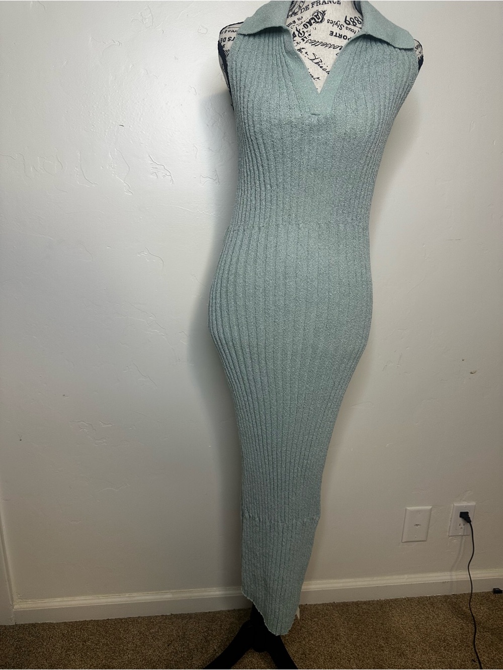 Commense Ribbed Sleeveless Maxi Dress in Sage Green
